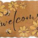 Spring Sunflower Coco Coir Welcome Doormat, 17"x30" Cute Floral Scalloped Rugs for Floor,Heavy Duty Non-Slip Backing Door Mat, Indoor Outdoor Decorative Entrance Mat for Front Door Porch Home Decor