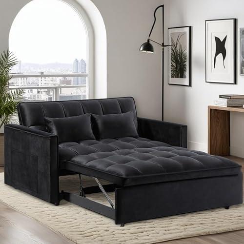 FONTOI 3 in 1 Sleeper Sofa Bed, Futon Sofa Bed for Living Room with Side Pocket, Black Sleepers Sofas Couch with Pullout Beds, Convertible Love Seat Sleepers Couch for Living Room