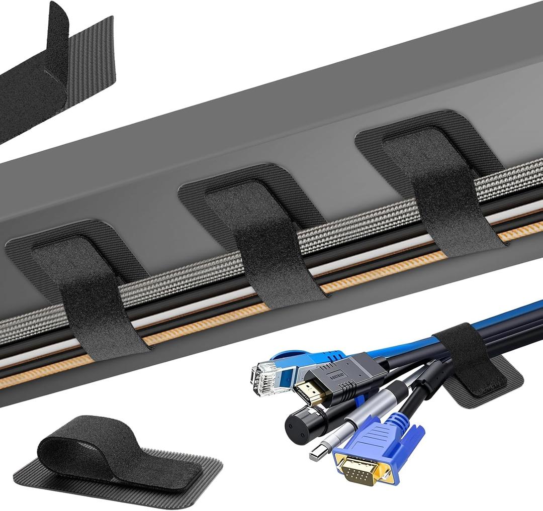 Cable Management Under Desk, Up to 15 CordEnhanced Wire Holder Cord Organizer, Adjustable Hook and Loop Cable Ties, Home Office Essentials, Cable Hider Clips Under Table, 20 Pair