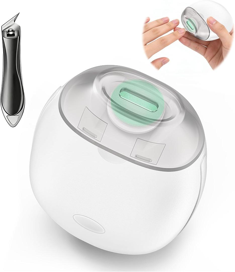 Electric Nail Clipper with Ingrown Nail Clipper, 2 in 1 Nail Trimmer (with LED Light & Storage Box), Portable 3 Speeds Electric Toenail Clippers, Suitable for Kids, Adults and Seniors - White