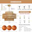 PENACINY 23.6” Boho Rattan Chandeliers Light Fixture, 6-Light Hand Woven Farmhouse Rustic Chandelier Hanging Light for Dining Rooom, Kitchen, Living Room, Foyer