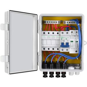 ECO-WORTHY 4 String PV Combiner Box with Lightning Arreste, 12A Rated Current Fuse and Circuit Breakers for On/Off Grid Solar Panel System