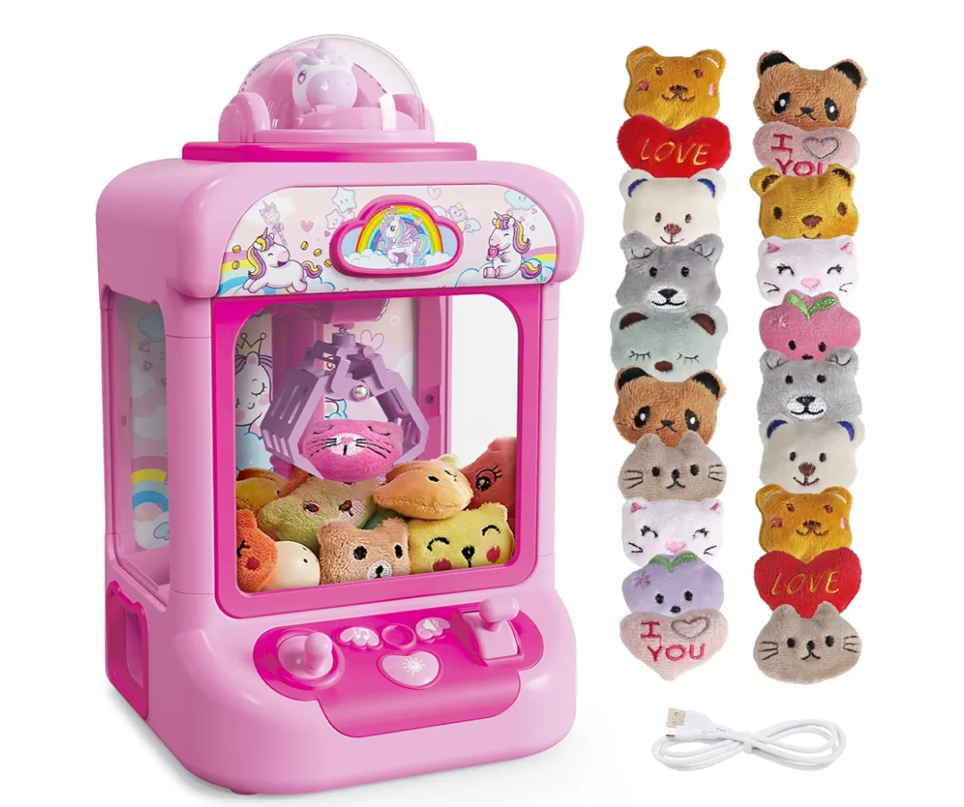 Marlrin Claw Machine for Kids, Mini Vending Machine Girls Unicorn Toys, Candy Grabber Prize Dispenser with Sound & 20 Mini Plush Toys, Electronic Arcade Game Indoor Toy for Home Party Birthday Gifts
