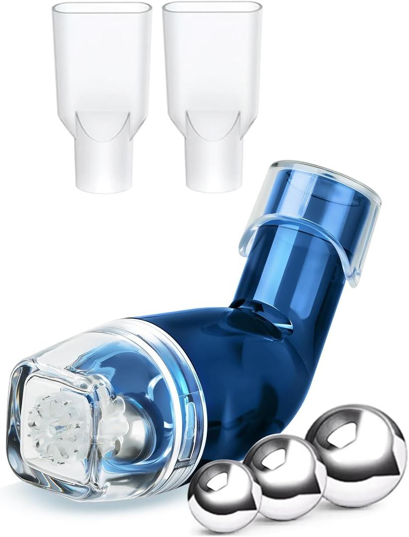 Flutter Valve Device for Lungs, Breathing Exercise Devicefor Lungs, Adjustable Resistance for Natural Mucus Removal, Portable Lung Exerciser Device | Breathing Trainer (Light Blue)