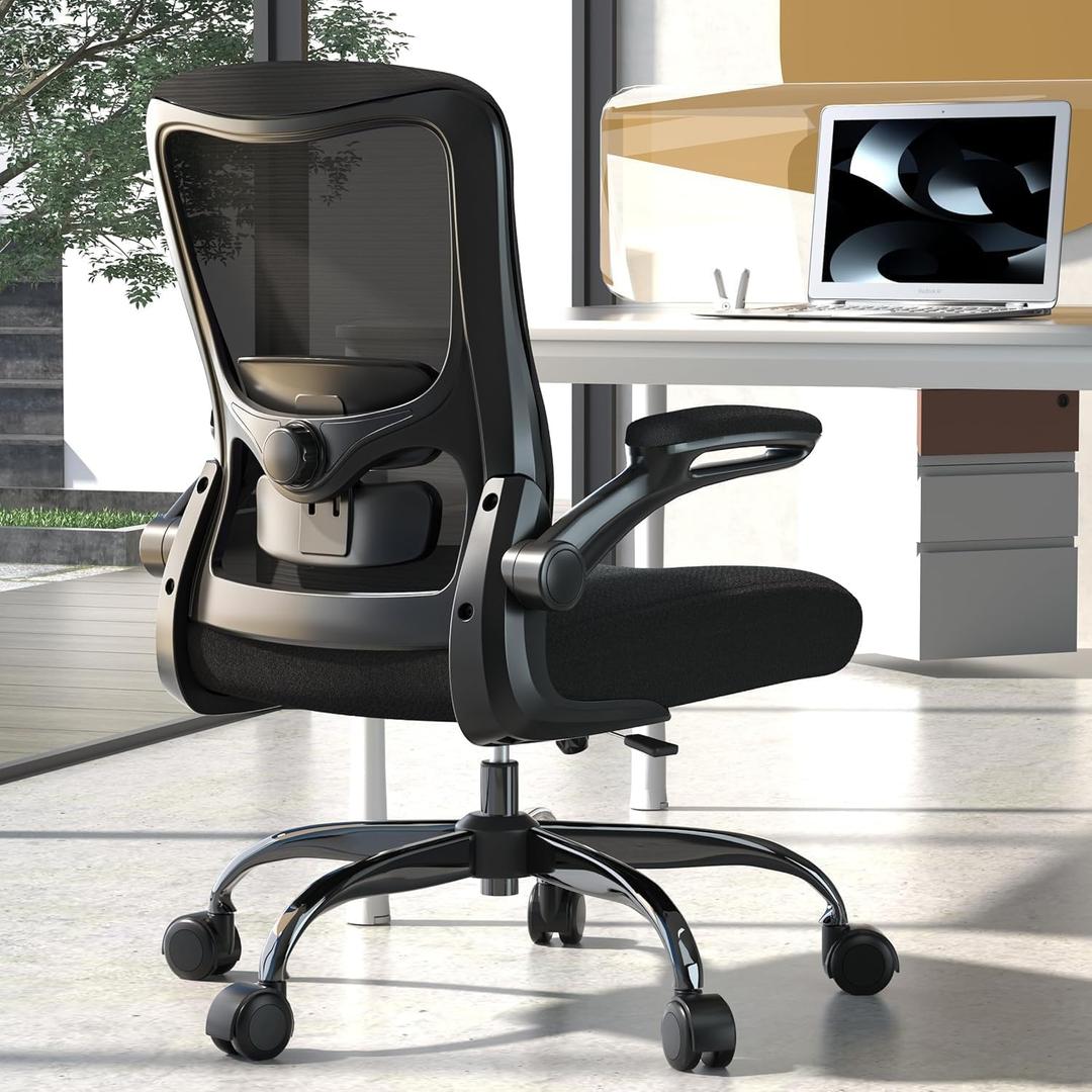 Ergonomic Office Chair for Long Hours, Adjustable Padded Lumbar Support for Lower Back Relief, 330 lb Capacity, Comfortable Computer Desk Chair for Home Office, Work & Study, Black