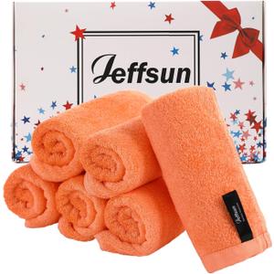 Face Towels 6 Pack, Extra Large 13x13 inch Orange Wash Cloths for Face and Body, Super Soft and Absorbent Bath Washcloths on Sensitive Skin, Easy to Clean Quick Dry Facial Cleaning Cloths with Loop, Orange 