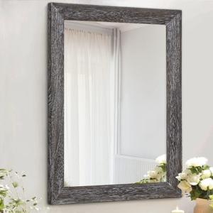 AAZZKANG Wall Mirror with Rectangle Wood Frame Rustic Decorative Hanging Mirrors for Bedroom Bathroom Living Room Home Office Small (16"L x 12"W, Dark Gray)