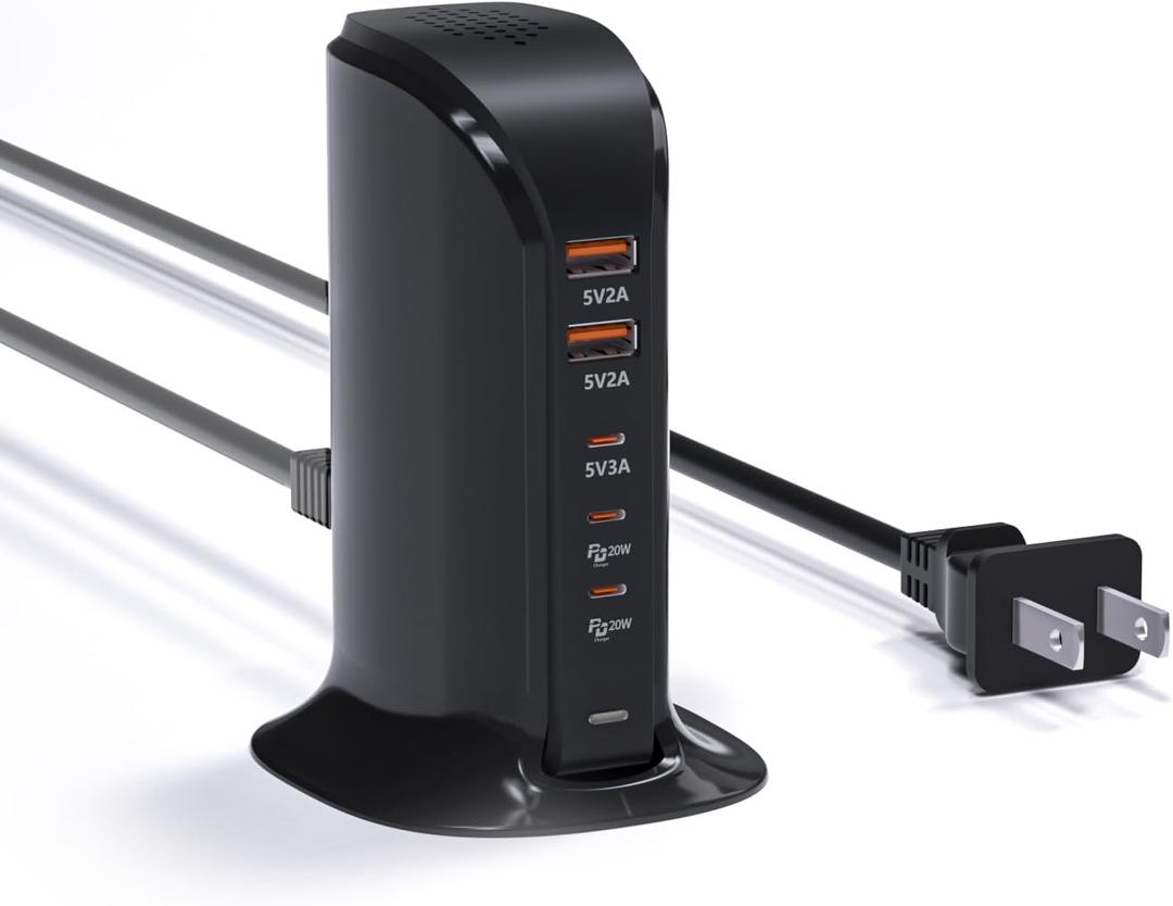 USB C Charging Station for Multiple Devices,55W Multiport USB Tower Charger,5 Port USB C Wall Charger Block for iPhone,iPad,Samsung (Black)