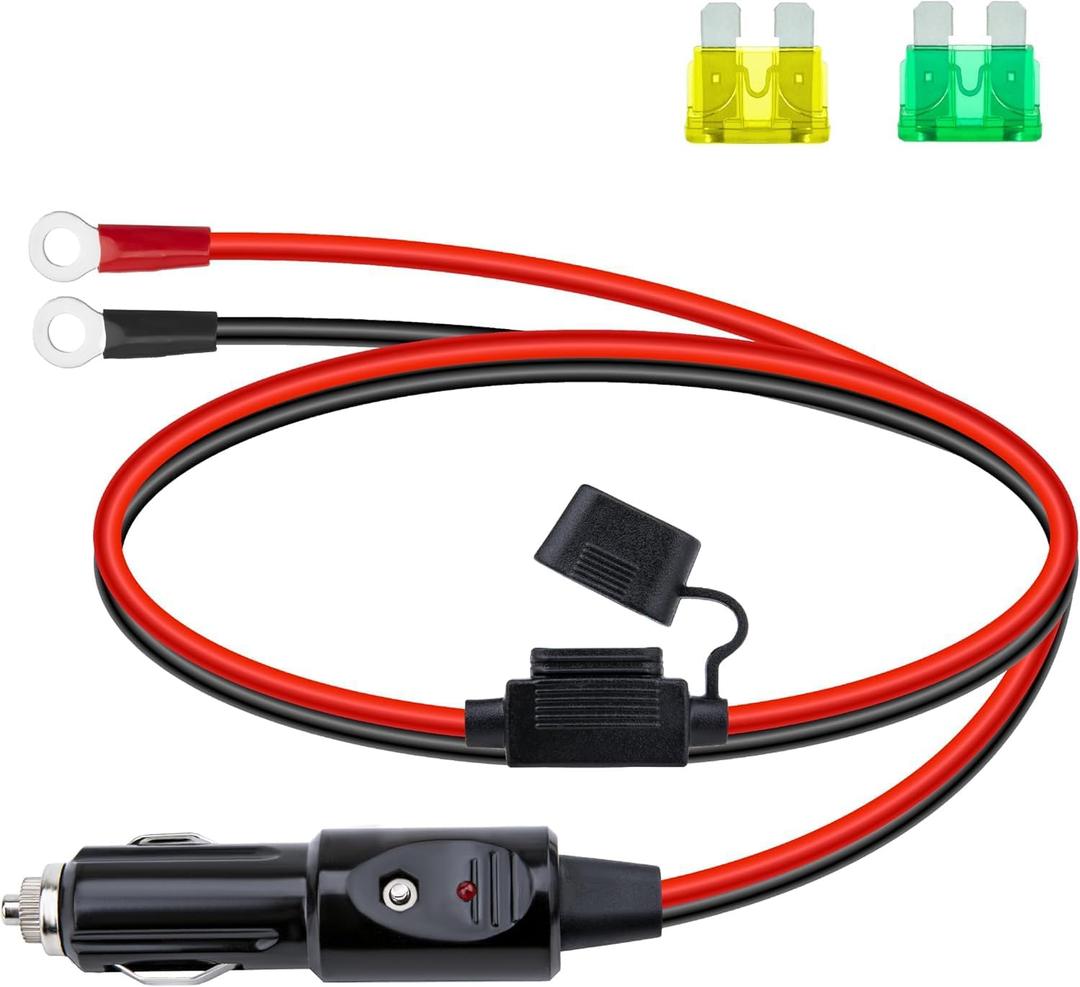 12 AWG Heavy Duty Cigarette Lighter Plug, 3.3 FT Cigarette Lighter Male Plug Adapter Cable with LED Lights and Fuse Box (20 A, 30A), Male Cigarette Lighter Plug, Car Accessories for Inverter, Air Pump