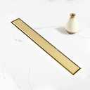 Linear Shower Drain, 24 inch Gold Drain with Tile Insert 2-in-1 Panel, Brushed 304 Stainless Steel Gold Shower Floor Drain, Linear Drain with Hair Strainer and Adjustable Feet