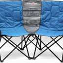 SUNNYFEEL Folding Double Camping Chair, Oversized Loveseat Chair, Heavy Duty Portable/Foldable Lawn Chair with Storage for Outside/Outdoor/Travel/Picnic, Fold Up Camp Chairs for Adults 2 People (Blue)