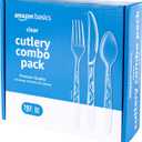 Amazon Basics Disposable Clear Plastic Cutlery Set, Premium Quality, Strong, 192 Count, Large Combo Pack Forks, Spoons and Knives