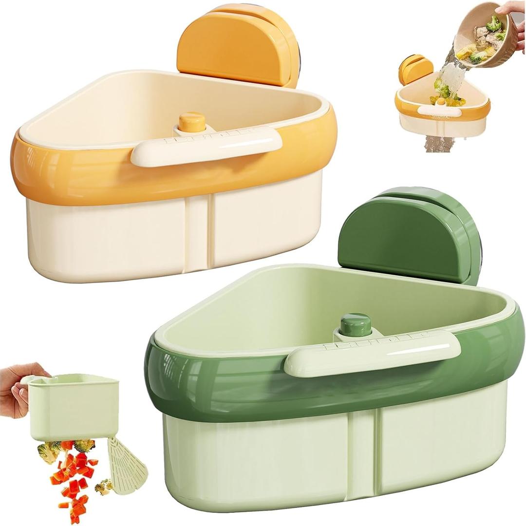 LLQ 2PACK Sink Strainer Basket,2025 New Upgraded Suction Cup Press Sink Drainer Basket,Automatic Dumping Sink Strainer Basket,Faucet Sponge Storage Rack (Yellow + Green)