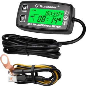 Runleader Digital Tach Hour Meter,Engine Temperature Gauge,Alert RPM & Temp,Backlights Display for Lawn Tractor Compressor Generator Snowmobile Marine Jet Ski Pit Bike (RL-HM035A-TS002)