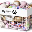 Dog Toy Box- Metal Large Dog Toy basket for Small Dog - Dog Toy Storage Bin for Pet - Personalized Large Dog Toy Basket for Puppy and Pet- Dog Toy Organizer Holder Boxes for Living Room (white)