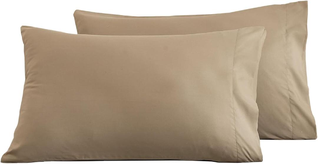 Microfiber Standard Bed Pillowcases 2 Pack, Super Soft Bed Pillow Covers Envelope Closure, Wrinkle, Fade and Stain Resistant, 20x26, Dark Beige