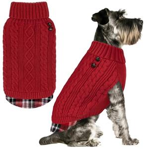 KYEESE Dog Sweater Soft Pullover Dog Sweaters for Small Dogs Girl Warm Turtleneck Small Dogs Sweater with Gingham Patchwork Stretchy Knitwear Cat Clothes Comfy Pet Coat for Fall Winter Cold Weather (M, Red)