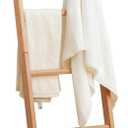 Beech Wood Blanket Ladder, 5.3ft Natural Farmhouse Quilt Holder with Top Hooks, 4-Bar Decorative Throw Rack, Towel Shelf for Living Room, Bedroom, Small Space Storage (Natural)