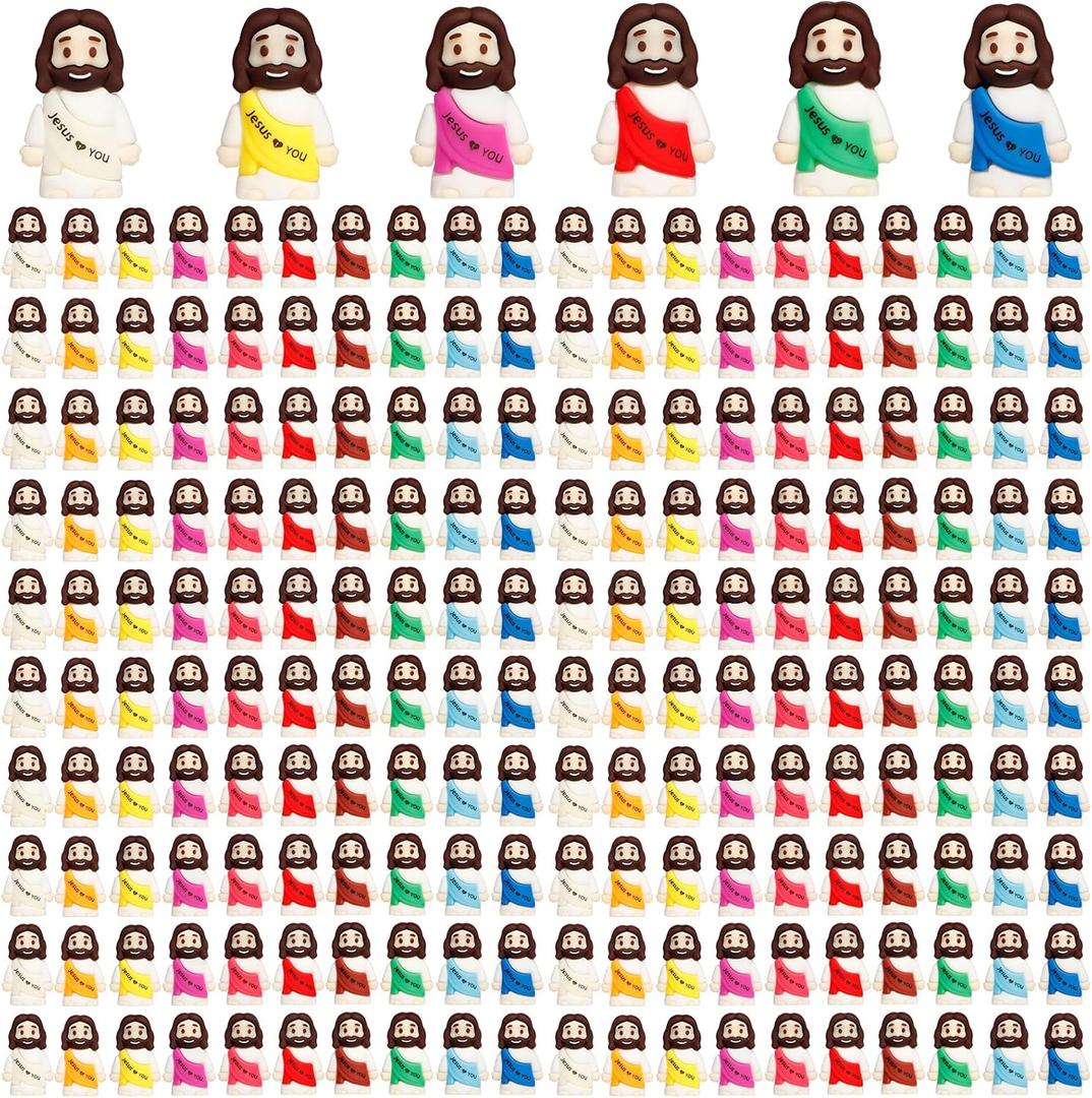 200PCS Little Jesus Figures, 10 Color Tiny Jesus Figurines in Bulk, Mini Jesus Figure to Hide and Seek Religious Gifts for Easter Egg Stuffers Fillers Gifts, Christian Gifts for Women Mom (200PCS)