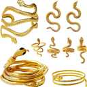 9 Pcs Snake Jewelry for Women,Gold Snake Necklace Earrings Armband Bracelet Rings Set,Egypt Style Adjustable Halloween Jewelry Accessory for Party Cosplay Costume