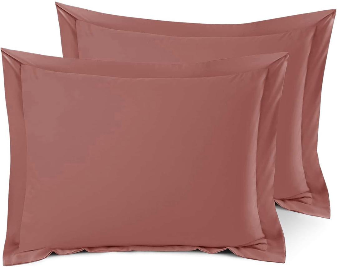 Nestl Soft Pillow Shams Set of 2 - Double Brushed Microfiber Pillow Covers - Hotel Style Premium Bed Pillow Cases, with 1.5 Decorative Flange, Standard 20"x26" - Pink Clay