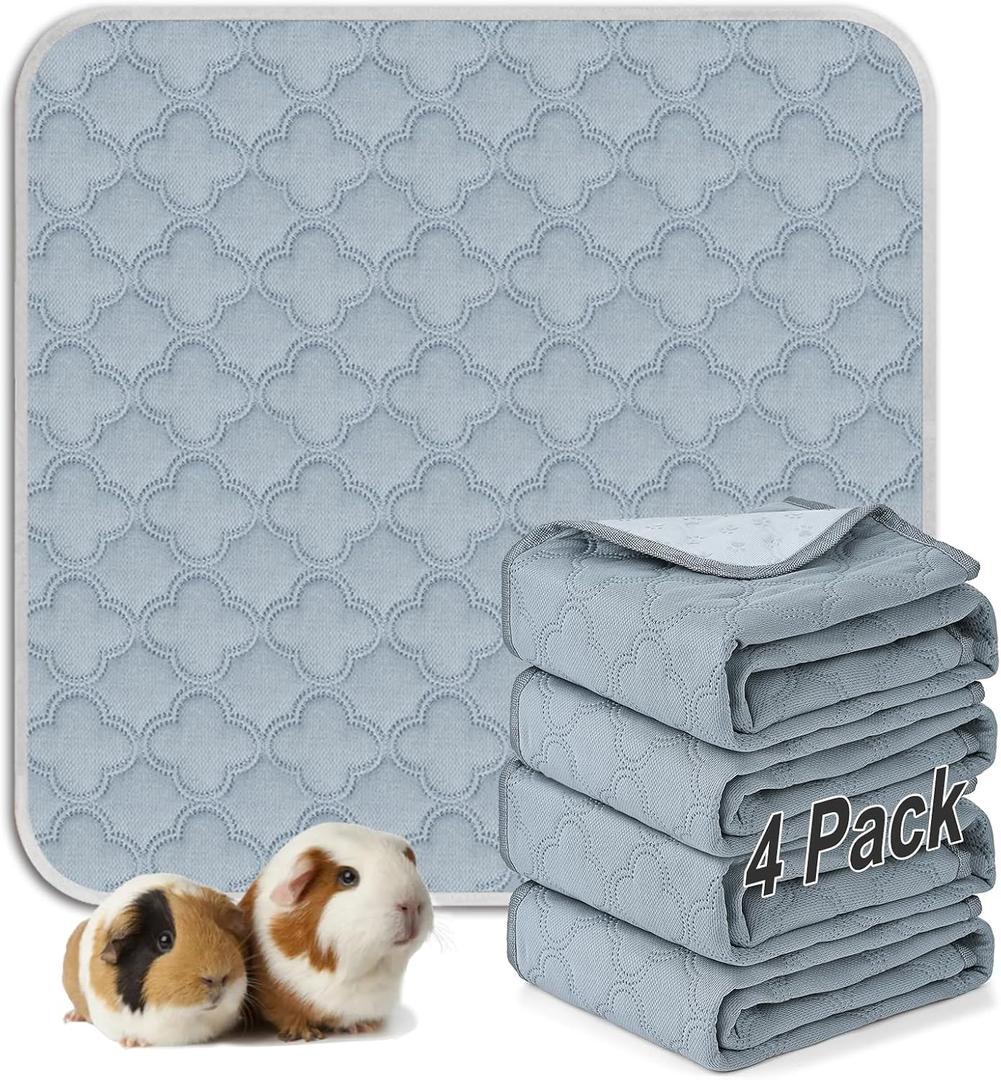 FunFurry Washable Guinea Pig Cage Liner - 4 Pack Reusable Washable Pee PadsWaterproof Guinea Pig Bedding for Small Animal - Rabbit Bunny Hamster Puppy (Light Grey, 12" X 12" - 4 Pack)