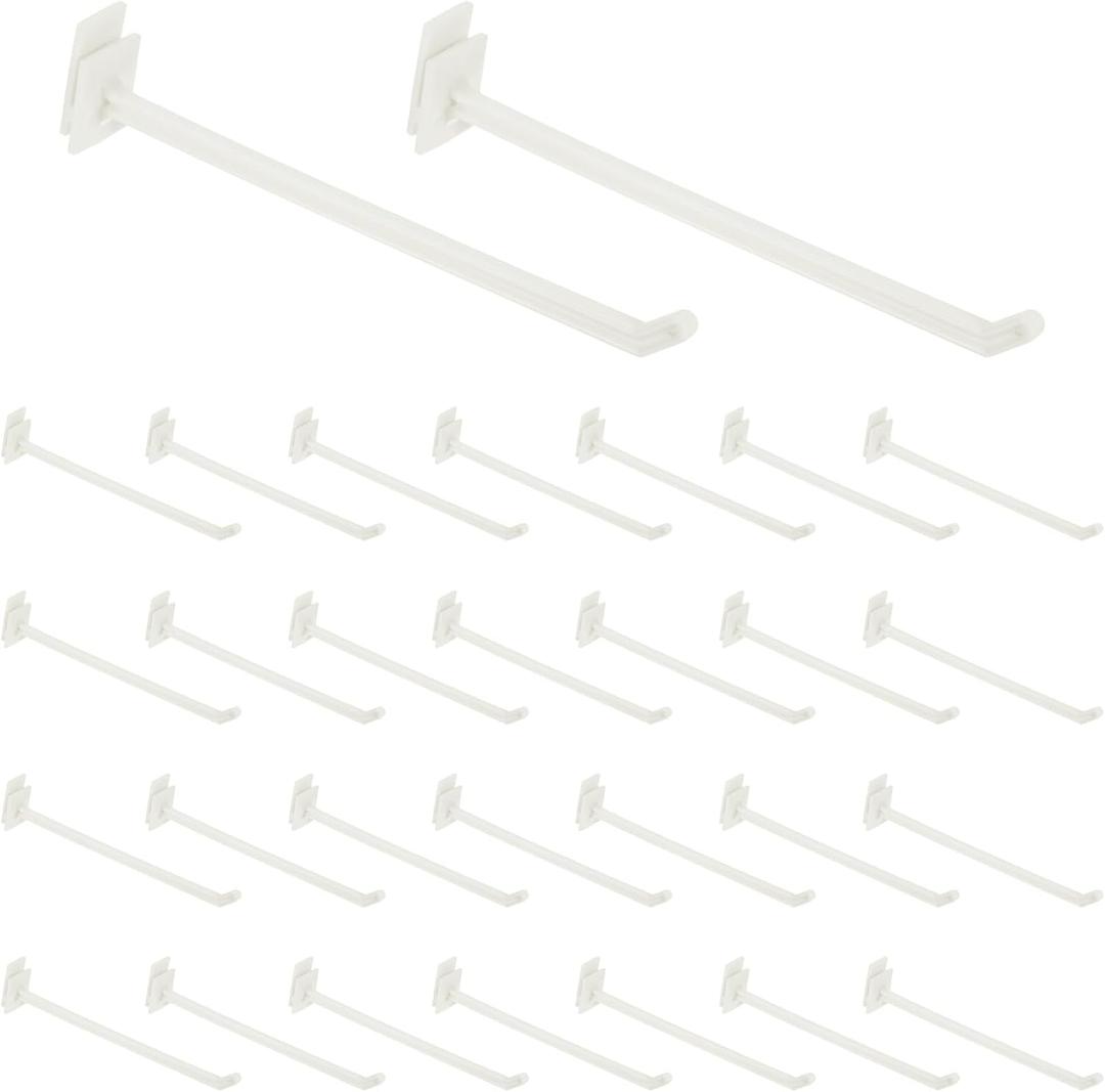 uxcell 30Pcs Slat Wall Panel Hooks, 6 Inch Plastic Slat Wall Accessories Gridwall Hooks Shelves Hanging Accessories for Craft Room Tool Storage Wall Gridwall Retail, White