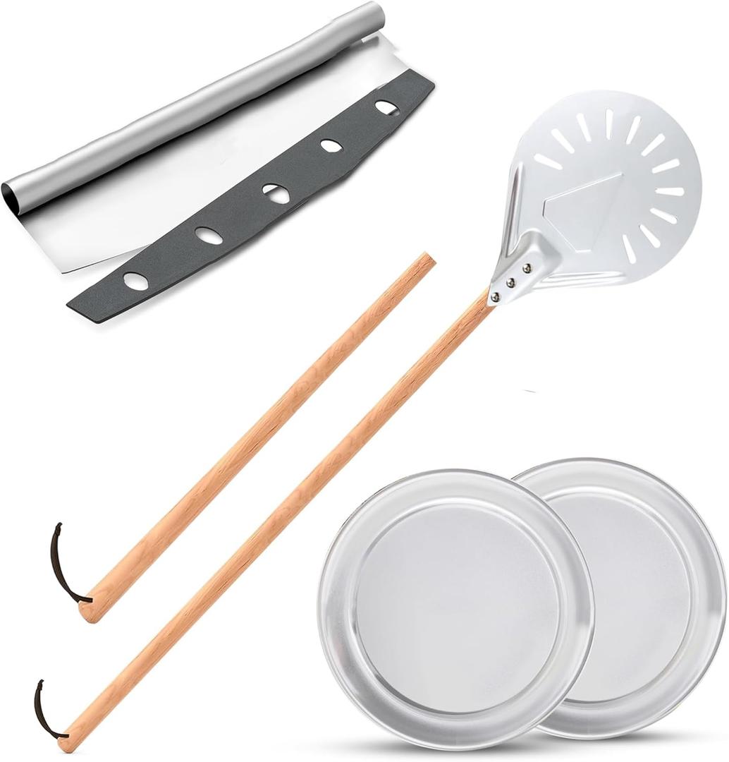 Baker's Best Buddy Pizza Turning Peel 9-Inch Perforated Slider Tool with 2 Wood Handle (30-47 Inches