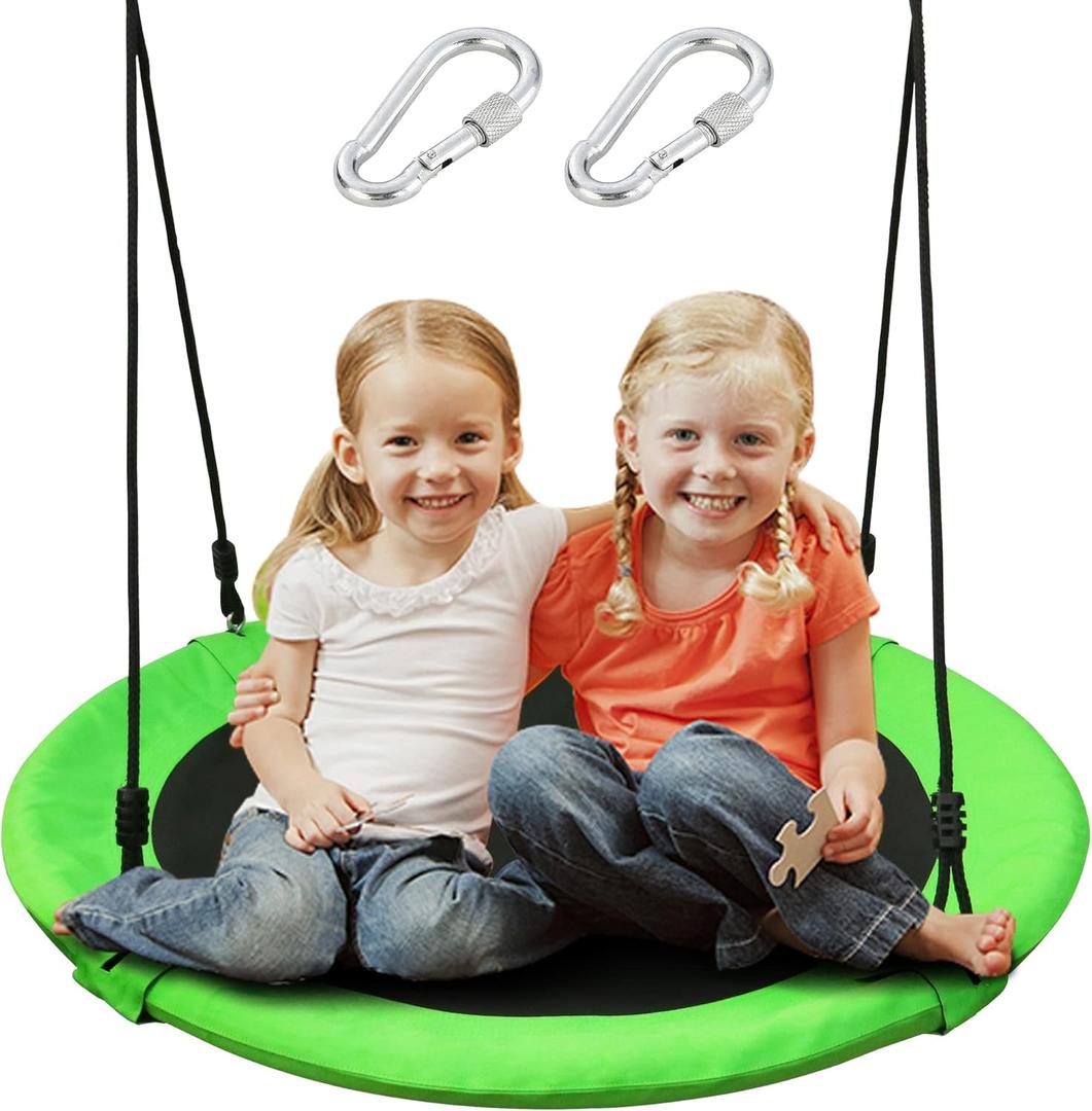 Saucer Tree Swing Seat for Kids 40 Inch Outdoor Round Tree Swing for Children Outdoor Swing Set Accessories (Green)