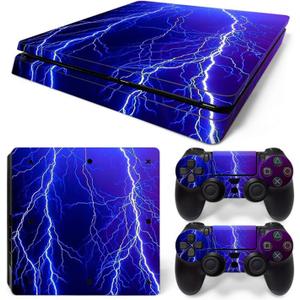 for PS4 Slim Skin Console and Controller, Stickers Vinyl Decals for Playstation 4 Slim Console and Controllers, Skin Sticker Protective FilmBlue Lightning (Black)