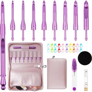 BsHooker Interchangeable Crochet Hooks Set with Case Inline Crochet Hooks Size from 3mm-8mm Ergonomic Handle Crochet Needles Set with Case for Beginners