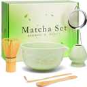 Matcha Whisk Set, Lotus Green Ceramic Matcha Set Includes Matcha Bowl, Matcha Whisk (Chasen) and Holder, Sifter, Bamboo Scoop & Spoon - 6 Pcs Matcha Kit for Matcha Lovers