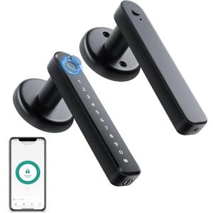Fingerprint Smart Door Lock with App Code Backup Key Fingerprint Smart Door Knob Keyless Entry Door Lock with Handle for Home Hotel Office Apartment Bedroom Silver (Black)
