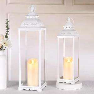 HAVITI 5 Pack Large Lanterns Decorative Outdoor, White Large Outdoor Lantern for Porch, 22'' 17'' White Lanterns Decorative Indoor (no Glass) with 2PCS Flameless Candles for Wedding Table Front Door