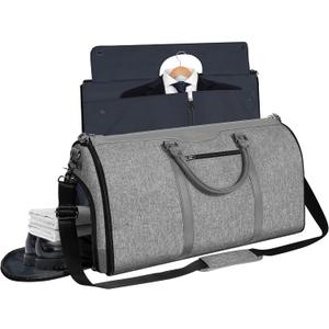 Garment Bag for Travel, Carry On Garment bag, Convertible Duffel Bag with Shoe Compartment, Perfect for Business Trips and Weekend Getaways(Light Grey)
