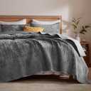 LEAONME Velvet Quilt California King Size 118''x106'', Lightweight Grey Velvet Comforter Set with 2 Matching Shams, Soft Cross Stitch Bedspread, Oversized King Quilt Set for All Season