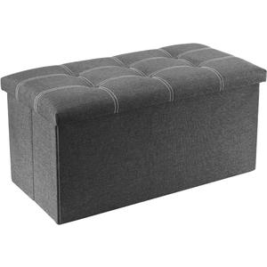 YOUDENOVA 30 inches Folding Ottoman, Ottoman with Storage Footrest Seat Support 350lbs, Storage Bench for Living Room Bedroom, Linen Fabric Grey, 15"D x 30"W x 15"H