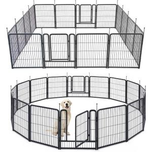 TMEE Dog Playpens 8/16 Panels Dog Pen Outdoor Dog Fence Exercise Pen 32 inch Height Pet Play Yard Gate with Doors for Large/Medium/Small Dogs, Pet Playpen for RV, Camping, Yard, 16 Pcs