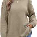 Saodimallsu Womens Oversized Crew Neck Sweaters Long Sleeve Slouchy Knit Fall Casual Loose Side Split Pullover Tops (Medium, Dark Khaki)