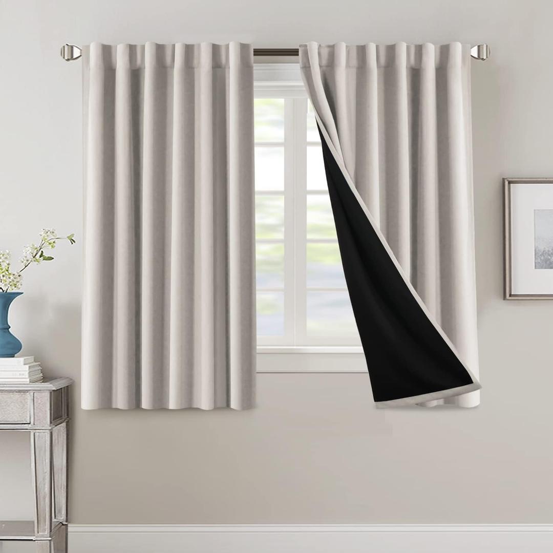 H.VERSAILTEX 100% Blackout Curtains for Bedroom with Black Liner Full Room Darkening Curtains 54 Inch Long Thermal Insulated Back Tab/Rod Pocket Window Drapes for Living Room, 2 Panels, Pumice Stone