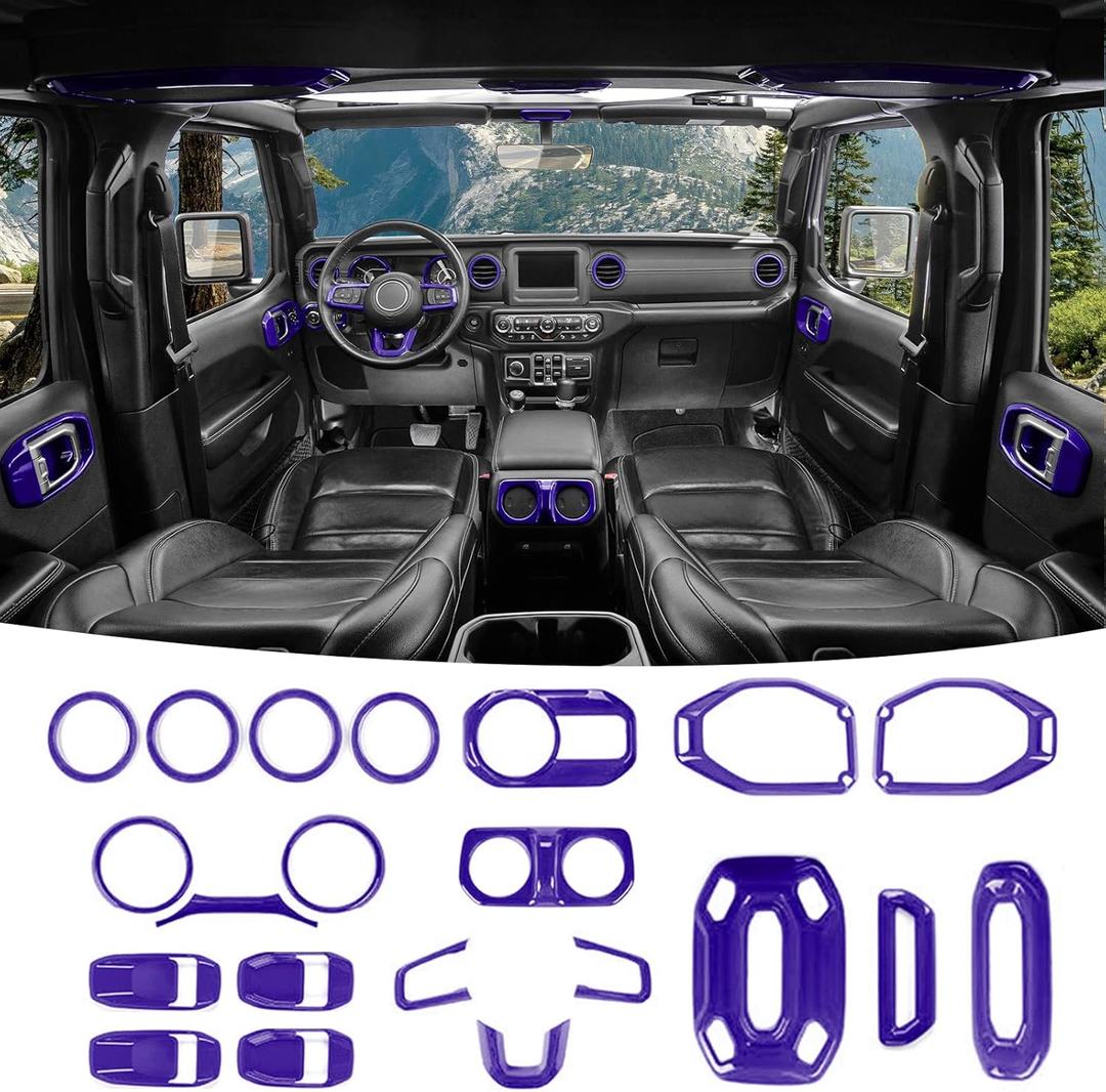 SQQP 9PCS Set Interior Trim Kit for 20182023 Jeep Wrangler JL JLU,Side Outlet Door Handle Bowl Roof Reading Light Cover Trim (Purple)