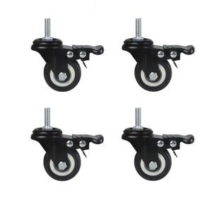 4Pcs 1.5 Inch Heavy Duty Caster Wheels Swivel Casters with Brake and M8 Threaded Stem, Loading 50kg/110lbs Black Rubber
