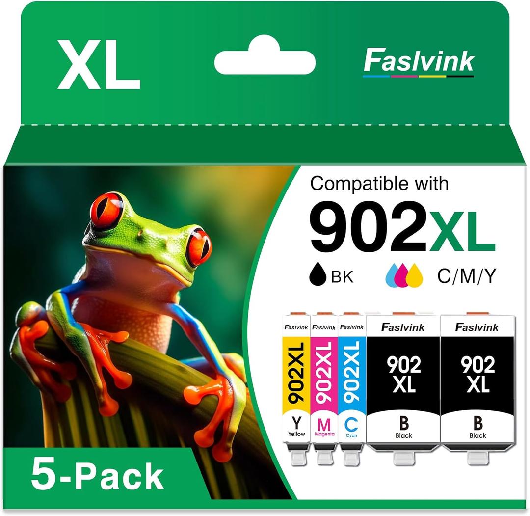 Compatible 902XL Ink Cartridges Combo Pack Replacement for HP 902XL 902 XL Ink Work with HP Officejet Pro 6978 6968 6970 6962 6958 6975 Printer (5 Pack (902XL-5 2Black Cyan Yellow Magenta)