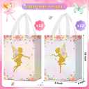 Locmeo 24 Pcs Floral Fairy Party Favor Bags with Handles Reusable Non Woven Floral Fairy Goodie Bags Pink and Purple Candy Treat Gift Bag for Girl Boy Birthday Baby Shower Party, 8 x 4 x 10 Inch