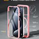 Miracase Magnetic for iPhone 15 Pro Max Case 6.7'' [Compatible with Magsafe] Full-Body Military Drop Proof for iPhone 15 ProMax Case with Built-in 9H Tempered Glass Screen Protector,Pink
