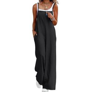 Lepunuo Jumpsuits for Women Casual Rompers for Summer Boho Plus Size Black Loose Fit Grils Baggy Overalls Fashion Linen