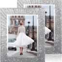5x7 Picture Frame Glass 2 Pack, Sparkly Glitter Photo Frame 5 x 7 Mirror Crystal Wedding Gift Wall and Tabletop Display