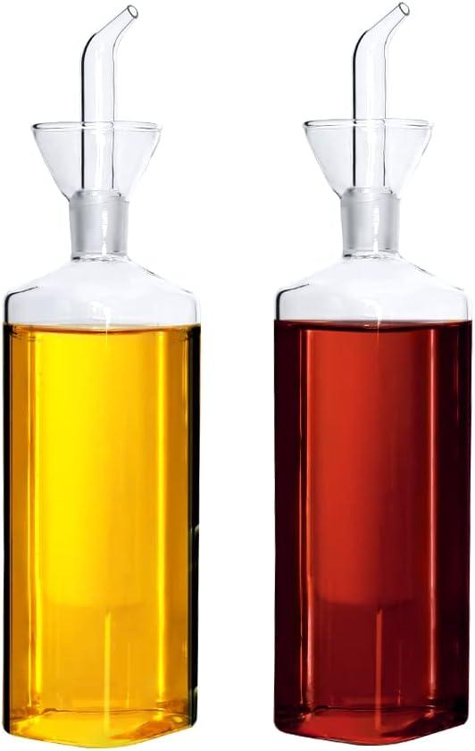 LandHope Oil Bottle Glass Olive Oil Dispenser Bottle Glass Cooking Oil Vinegar Measuring Dispenser with Spout for Kitchen and BBQ (500 ml/17 oz,2 Pack)
