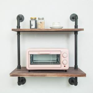 Black,Industrial Retro Wall Mount Iron Pipe Shelves,Microwave Oven Rack- Wall Mounted Microwave Oven Shelf Stand,Storage Organizer for Kitchen,Oven,Toaster,Utensils,Spice