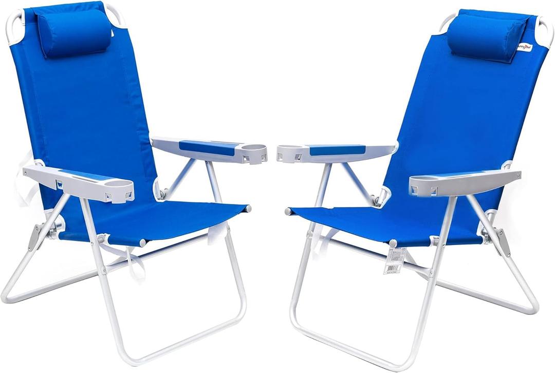 SUNNYFEEL 17" Tall Oversized Beach Chairs 2 Pack for Adults Heavy Duty 500 LBS, 5 Position, Portable High Folding Camping Chair with Cup Holder for Outdoor/Lawn/Trip, Foldable Sand Chairs for Adults (Navy Blue-2set)